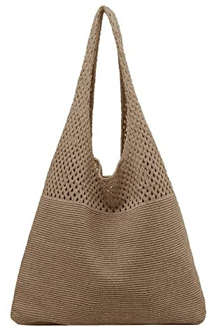 Dinnesis Angebote Blitzangebote Damen Taschen Damen Frühjahr/Sommer Retro hohl gestrickte Handheld One Shoulder Weste Tasche Taschen Schwarz Damen 10 (Brown, One Size)