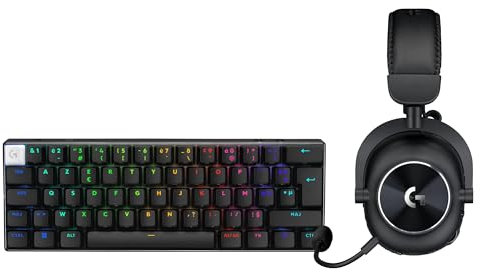 Logitech G Pro X 60 Lightspeed, Clavier Gaming sans Fil, mécanique Ultra Compact TKL 60% pour PC (AZERTY FR) + Pro X 2 Lightspeed Casque Audio Bluetooth - Noir
