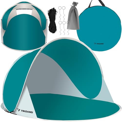Tente de plage Pop Up - 190 x 120 x 86 cm - Protection UV et coupe-vent - Petite taille - Légère - Pour bébé, enfant, adulte - Bleu/gris - 23856