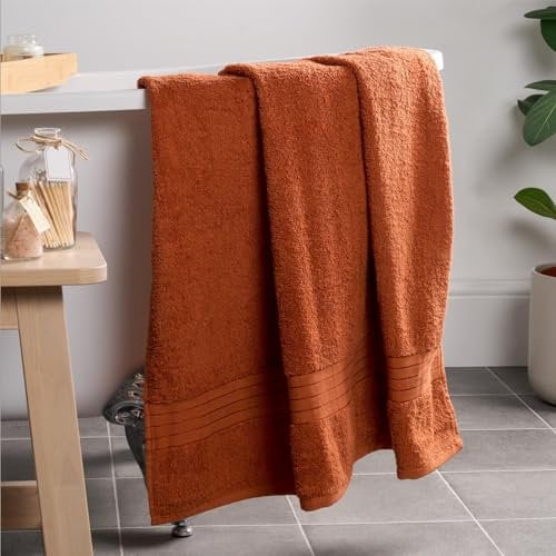 Brentfords 1 Piece Jumbo Bath Sheet, Ultra Soft 100% Cotton Highly Absorbent Fast Drying Extra Large Bath Sheet for Bathroom Hotel Quality Towel Household Essentials, 90x150cm - Burnt Orange