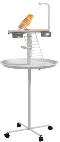 PawHut Comedero de Pájaros para Exterior con Ruedas Ø60x138 cm Blanco