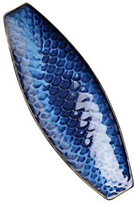 QIANGT Assiette en Forme de Poisson Plat de Poisson Plat de Service en céramique Plateau de Rangement décoratif for collations for Restaurants Maison Cuisine Bleu foncé