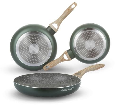 KASANOVA Set 3 padelle 20, 24 e 28 cm scritta Cooking Therapy