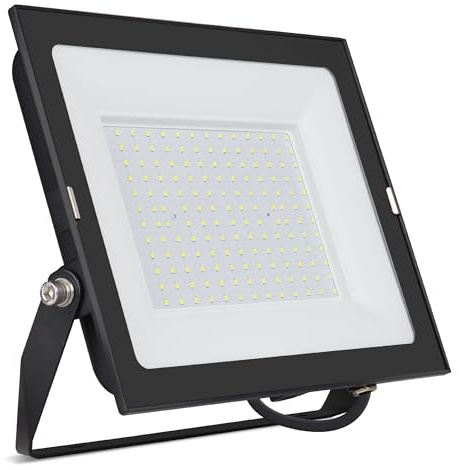 Bright Source LED Floodlight, IP65, 200W, 23530lm, 120° Beam Angle, 6500K Daylight White, Black, with Adjustable Tilt Mounting Bracket & 1m Lead Wire