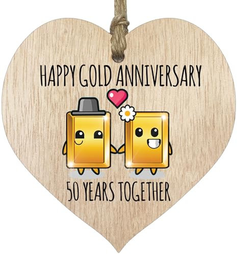 Placa de 50 Aniversario de Boda, Regalo para Marido y Esposa, 50 años Juntos, corazón de Madera para Mujeres, Hombres, Pareja, Letrero de Madera Clara, Regalos de Recuerdo