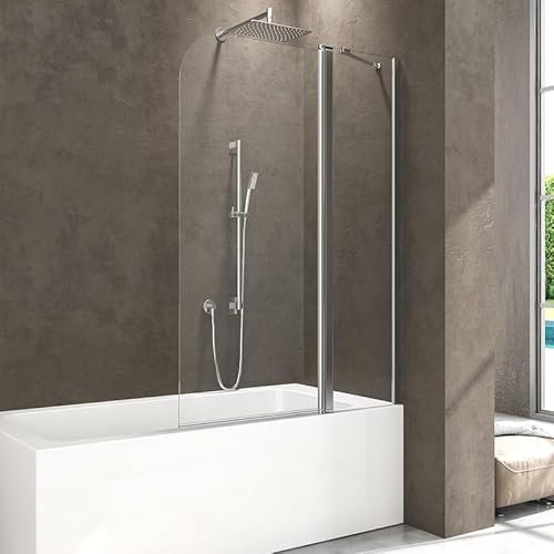 Duschkabine für Badewanne 100x140cm Duschwand 2-Teilig Faltbar, Duschabtrennung Badewannenaufsatz mit Seitenwand 180° Faltwand, Duschtrennwand aus 6mm NANO Easy-clean-beschichtung Glas