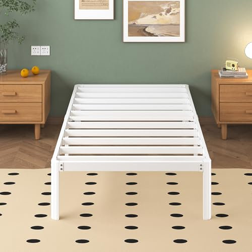 Lutown-Teen Lit 1 Place 90x200 en Métal Lourd avec Pieds d'angle Ronds, 30.5 cm de Haut, Cadre de Lit 90x200 avec Sommier à Lattes Metal, Espace de Rangement en Dessous, Montage Facile, Blanc