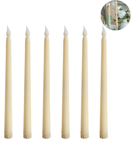 Candeline Led, 6 Pezzi Candela Led Lunghe bianche sottili, Candele a Batteria Led Con Fiamma Tremolante 3D, candele finte fiamma oscillante Per Festa Matrimonio Deco Festival Decorazione Cena a Lume