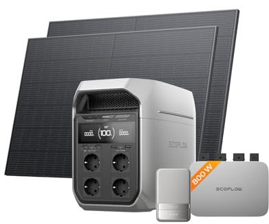 EcoFlow PowerStream Balkonkraftwerk 0% VAT, WiFi netzgekoppelter Mikro-Wechselrichter 800W, 400W Rigid Solarpanels × 2, DELTA 3 PLUS tragbare Powerstation, für Zuhause, Camping