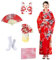 CRFASIBE 5 Pièces Robe Kimono Longue Femme Japonaise Geisha Yukata Robe Kimono Paon Photographie Cosplay Costume Set(Rouge)