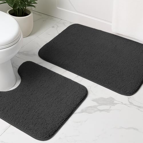 RUN HELIX Mikrofaser badezimmerteppich Set 2 teilig，50x50CM+50x80CM badteppich Set，2cm uper Dicker，Super Saugfähig，Waschbar，badematte rutschfest