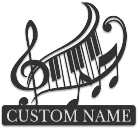 Personalisierte Klavier-Metall-Wandkunst, personalisierter individueller Namen, Musik-Metall-Wanddekoration, Musikstudio-Dekor, schwarzes Klavier, Metall-Wandkunst, individuelles
