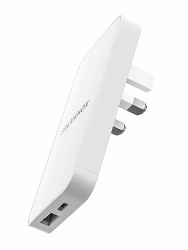 Galvanox Flat USB-C Charger Wall Block, 13mm Ultra-Slim Multi Port UK Power Plug, Type C Fast-Charging for iPhone 16/15/14 Pro Max, Samsung Galaxy Mobile Phones, Dual-Port Outlet Travel Adapter, 20W
