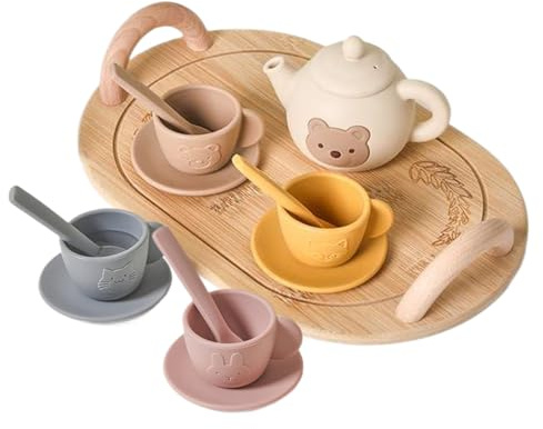 Hogvinnatil Teeset für kleine Kinder, mit Tassen und Löffel aus Silikon, pädagogisches Spielzeug für die Entwicklung von motorischen Fähigkeiten, Alter 3, 4, 5, 6 Jahre, Mädchen, , Geschenk zum
