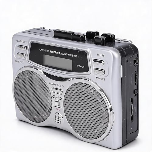 Bewinner Multifunctional Retro Cassette Player Recorder with Built in Speaker Headphone Jack Digital Clock Timer AM FM Radio Microphone Recording