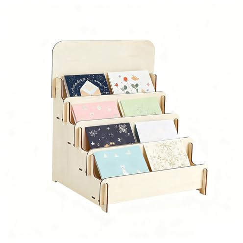 RFYTDCF 4 Stöckiger Präsentationsständer aus Holz, Postkartenständer Postkarten Ständer Einzelhandels Organizer Verkaufsständ für Grußkarten Aufkleber Fotokarten (44.5 x 28 x 26.5 cm)