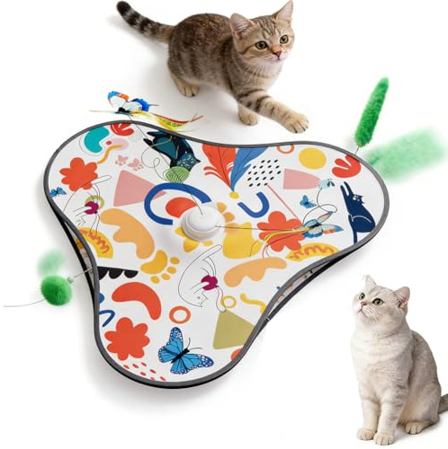 4 in 1 giocattolo interattivo per gatti automatico con sensore di movimento, 3 modalità di gioco, 3 suoni realistici e farfalla svolazzante, giocattolo intelligenza per gatti e gattini, ricarica USB-C