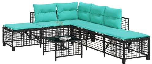 Ordellia 3-teiliges Ecksofa-Set für Garten, Terrasse, Balkon, Schwarz Polyrattan, Verstellbare Liegefunktion, Inklusive Kissen, Glastisch, UV-beständig, 167x55x60cm