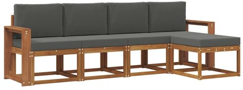vidaXL Outdoor-Sofagarnitur mit Kissen 5 pcs Natur und Anthrazit, Moderner Garten-Sofa-Set, Robustes Lounge-Möbel für Terrasse und Patio, Akazie für den Garten