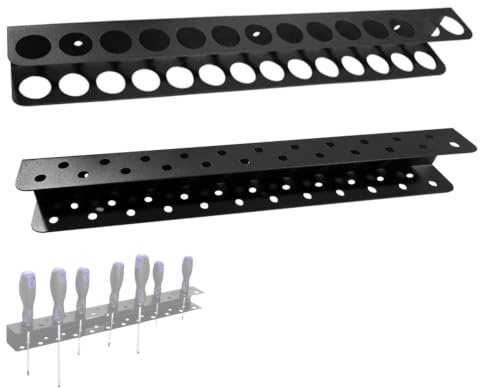 2 Piezas Organizador de Herramientas Pared, Soporte Destornilladores y Alicates, Panel de Acero al Carbono con 14 Agujeros y 23 Agujeros, Accesorio para Taller y Garaje, Color Negro, 40x4.5x4 cm