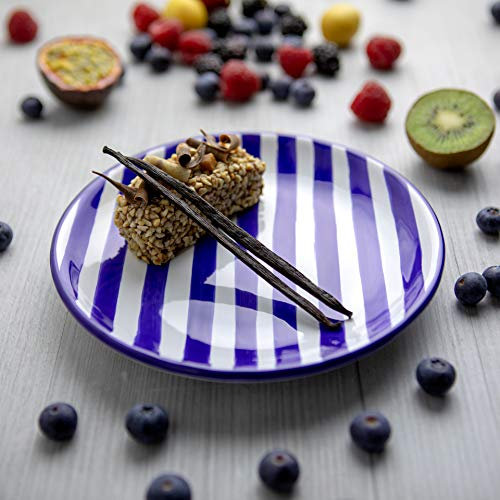 City to Cottage® Cerámica en Azul Marino a Rayas | Hecha y Pintada a Mano | Cerámica Esmaltada 7,9 pulgadas/20 cm | Plato Pequeño para Postre | Vajilla Única