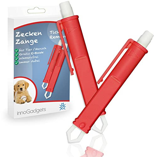 innoGadgets® Zeckenzange [2X] | Zecken entfernen im Handumdrehen | mit Micro-Haken | Rot