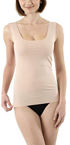 ALBERT KREUZ Damen Lasercut nahtlos Clean Cut Unterhemd ohne Arm mit tiefem Rundausschnitt aus Baumwolle Elastan unsichtbar - Hautfarbe Größe M (38-40)