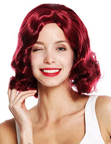 WIG ME UP - GFW1726-39 Damenperücke Perücke 20er Jahre Swing Jazz Charleston Chicago Mittelscheitel Wellen wellig Granatrot Rot