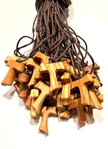 IL SOLE Tau aus Olivenholz, Kreuz des Heiligen Franziskus von Assisi, 2,5 cm, 20 Stück mit 3 französischen Knoten, MEDIA, Holz, Wandbild, Wandkunst, Schlafzimmer