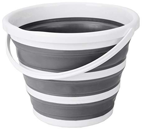 Eurow Indoor and Outdoor Collapsible Bucket with Handle, 10 Liters, 2.6 Gallons, Gray and White