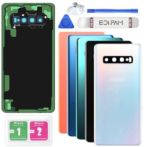 Eonpam Akkudeckel für Samsung Galaxy S10+ Plus G975 Weiß | Backcover Original Qualität Rückseite Akkudeckel Rückseite Glas Back Glass Backcover Glas mit Kameraglas Reparatur Set.