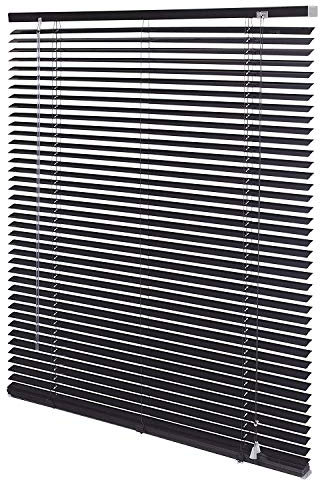 AQS INTERNATIONAL Easy Fit Multiple Size PVC Venetian Blind Drop 150cm Large Window Easy Fit Curtains Trimmable Shutters Twist Open Close Home Blinds (Black, 75cm Wide (29.5) x 150cm)