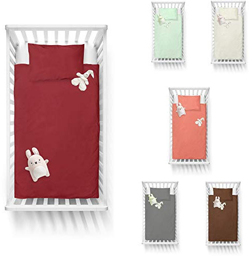 Adam Home 300 Thread Count Egyptian Cotton Toddlers Bedding Set Duvet Quilt Cover with Pillowcase Nursery Cot Baby Bed Linen for Boys & Girls |Brick Red