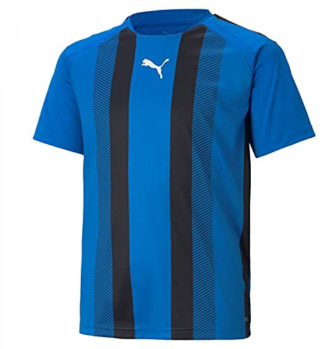 PUMA Unisex Kids teamLIGA Striped Jersey Jr Shirt, Electric Blue Lemonade-puma Black-puma White, 152