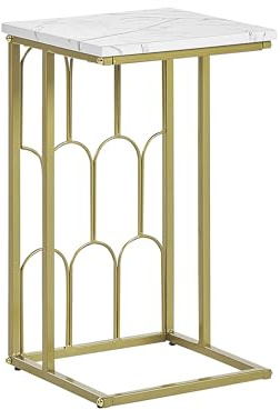 Eleganter Beistelltisch quaratisch Marmor Optik / gold Glasplatte Pandale