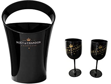 Set di bicchieri da champagne e refrigeratore per champagne, colore nero/oro