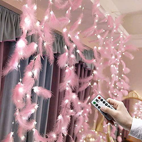 ikasus Feder Vorhang Lichterkette,Lichtervorhang,300 LEDs Lichterketten Vorhang USB Wasserfall Lichterkette 8 Modi mit Fernbedien,Sterne Lichterkette für Weihnachten,Hochzeit,Party,Schlafzimmer Deko