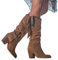 Onsoyours Moda Donna Autunno e Inverno Stivali con Tacco Alto Spessi con Frange Stivali Alti con Tacco Alto Incontri Ballerino Partito Stivali al Ginocchio Marrone 37 EU