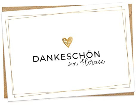 KOKO&LORA® Dankeschön von Herzen - moderne Faltkarte mit passendem Kraftpapier-Kuvert und ansprechender Haptik