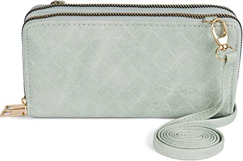 styleBREAKER Damen 2in1 Mini Geldbörse Rauten Prägung | 19x10x4,5 cm Maß, 2 Hauptfächer mit Zipper, 8 Kartenplätze, 4 Scheinfächer, abnehmbarer Schultergurt, Kunstleder.