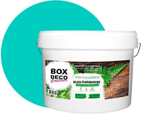 BOX DECO COULEURS Peinture murale naturelle écologique aspect satin intérieur Natura - 10L / 130m², Bleu Turquoise