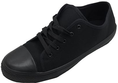GladRags Mens Boys Low Top Canvas Lace Up Trainers Pumps Plimsolls, All Black Size 8