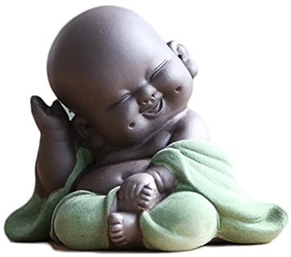 Qikuver Lachender Maitreya Buddha, Keramik-Buddha-Statue, Tee-Skulptur, Kleiner Mönch, Dekoration, Tee-Set für Zuhause, Büro, Auto, Geschenk, Kunsthandwerk und Kunst (Grün)