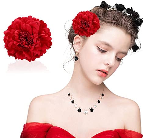VIKSAUN Chiffon Blumen Blütenblatt Haar Clip Barrettes Zubehör Alligator Clip Mädchen Headwear Kopfschmuck Blume Mädchen Frauen Party Strand Hochzeit Hawaiian Flowers Haarclip (Rot)