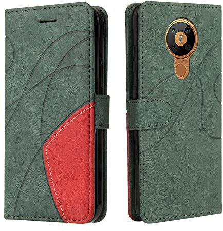 Fatcatparadise Kompatibel mit Nokia 5.3 Hülle, Leder PU Brieftasche Handyhülle Flip Case Silikon Bumper Schutzhülle Klapphülle. Lederhülle mit Kartenfächern und Standfunktion (Grün)