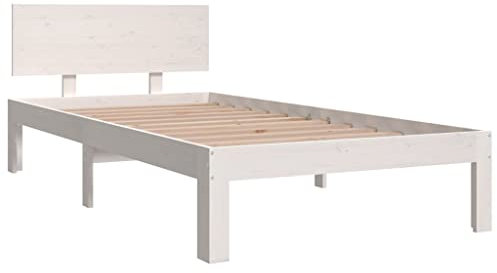 vidaXL Massivholzbett, Bett Holzbett für Schlafzimmer, Bettgestell Bettrahmen mit Kopfteil Lattenrost, Einzelbett Schlafzimmerbett, Weiß 90x190cm