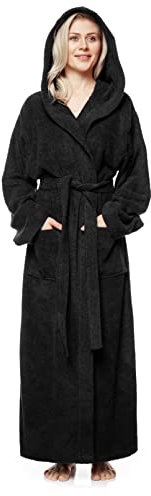 Arus Damenbademantel mit Kapuze, knöchellang, Damengröße: XL Lang, Unisexgröße: L-XL Lang, Schwarz