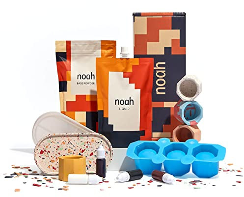 noah Jesmonite & Terrazzo Craft Kit - Complete DIY Set - Casting Kit for Beginners - Great Gift Idea (Candle Tea Lights & Tray Moulds/Neutral Colours)