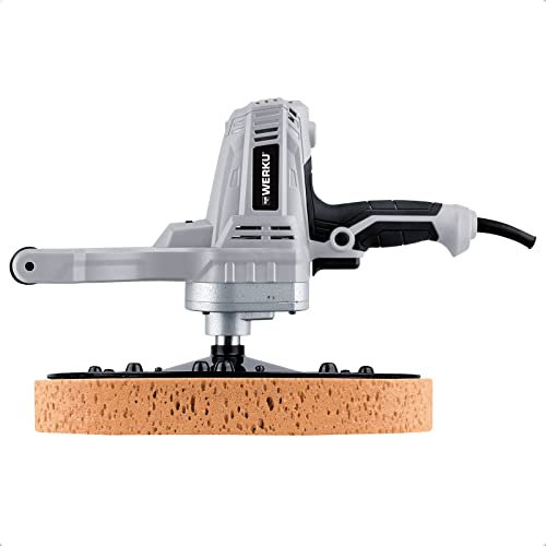 Werku WK401090, Lijadora-Pulidora Paredes Mortero-Yeso, Potencia 710 W, Discos de 390 mm, Conexión M-6, 6 Velocidades, Incluye 4 Discos, Fijación con Velcro