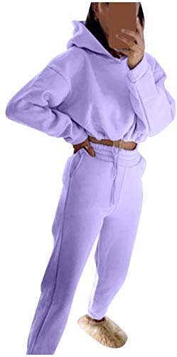 Tuta da jogging da donna, in cotone, per il tempo libero, per la casa, per la corsa, lo yoga, la palestra, Lilla, L